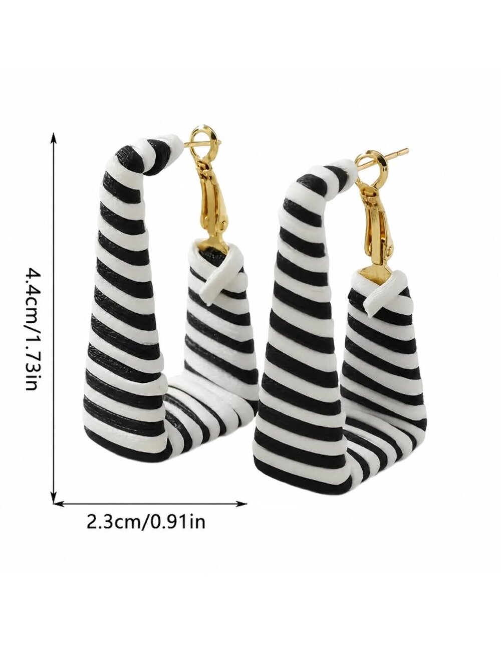 Black White Striped Geometric Earrings, Statement Mod Art Deco Retro, Pierced - Picture 5 of 5